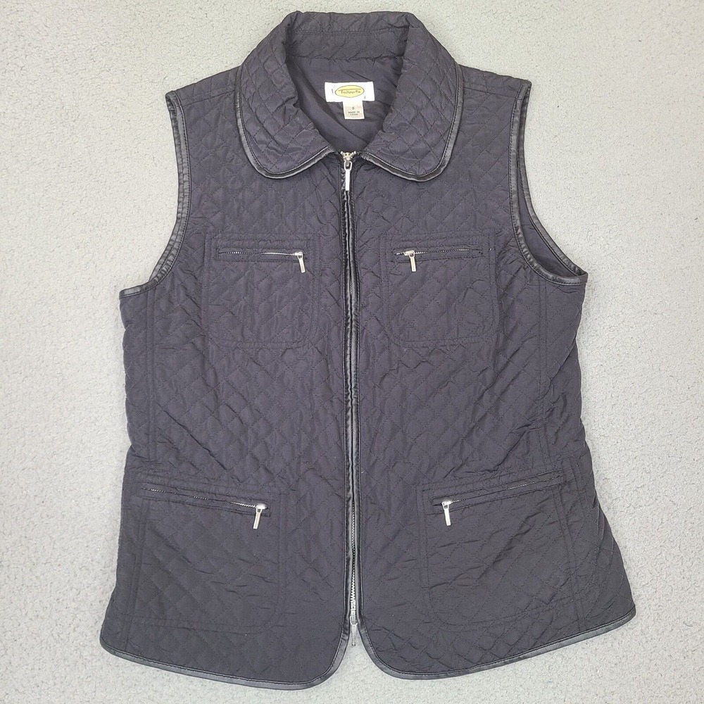 Talbots Women's Quilted‎ Vest Small Black Full Zip w/ Pockets